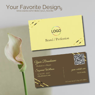 Cappuccino Beige Gouden Lijnen met Logo en QR Code Visitekaartje