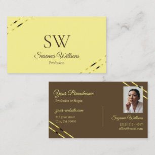 Cappuccino Beige Gouden Lijnen met Monogram Foto Visitekaartje