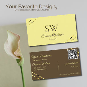 Cappuccino Beige Gouden Lijnen met Monogram QR Cod Visitekaartje