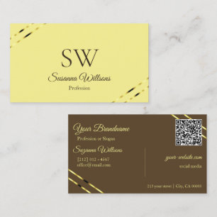 Cappuccino Beige Gouden Lijnen met Monogram QR Cod Visitekaartje