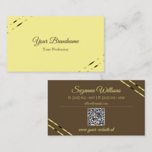 Cappuccino Beige Gouden Lijnen met QR Code Elegant Visitekaartje