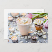 Cappuccino cup met zwevend hart en verloving feestdagenkaart (Voorkant / Achterkant)