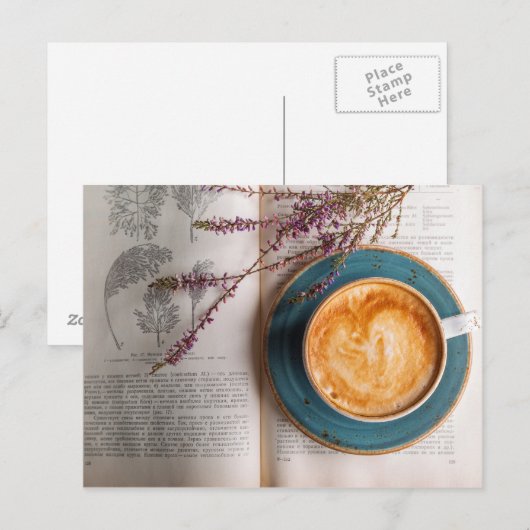 Cappuccino en Bloemenboek Briefkaart (Voorkant / Achterkant)