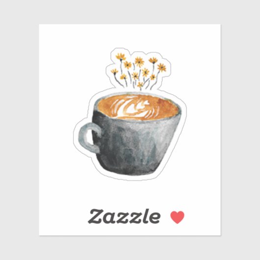 Cappuccino-koffie en mini-bloemen sticker (Vel)