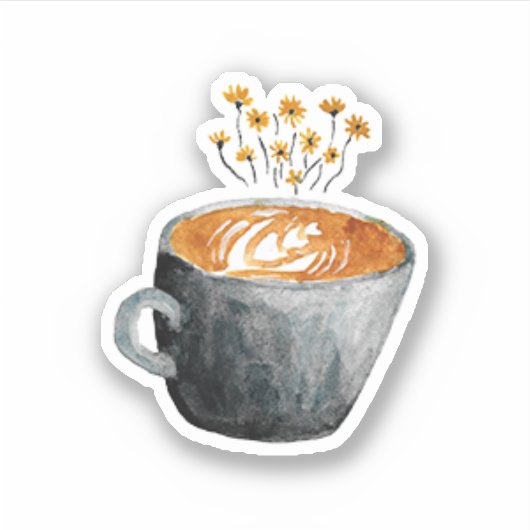 Cappuccino-koffie en mini-bloemen sticker (Voorkant)