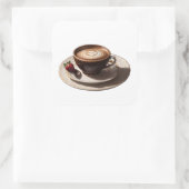 cappuccino koffie met aardbeien vierkante sticker (Tas)