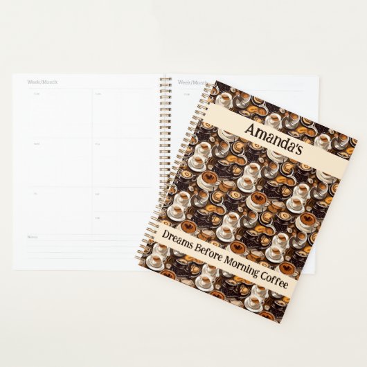 Cappuccino koffie olie verf patroon gepersonalisee planner (Display)