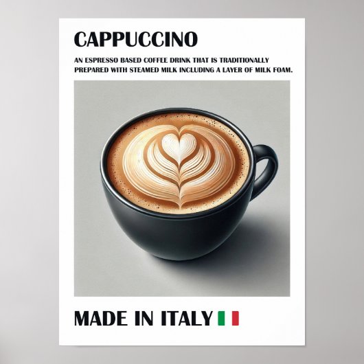 Cappuccino koffie print, Italiaanse latte kunst mu Poster (Voorkant)