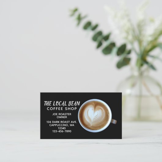 Cappuccino Latte Koffiewinkel | Simple Black Cafe Visitekaartje (Staand voorkant)