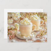 Cappuccino met marshmallows en bloesemtakjes feestdagenkaart (Voorkant / Achterkant)