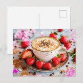 Cappuccino met room, kaneel en aardbeien feestdagenkaart (Voorkant / Achterkant)