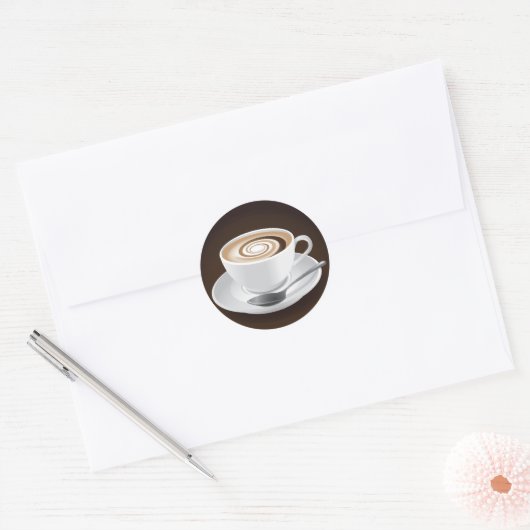 Cappuccino met werveling ronde sticker (Envelop)