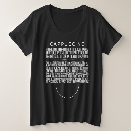 Cappuccino Recipe Grote Maat T-shirt (Design voorkant)