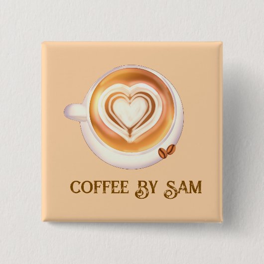 cappuccino vierkante button 5,1 cm (Voorkant)