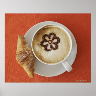 Cappucino met chocolade en een croissant, Italië Poster