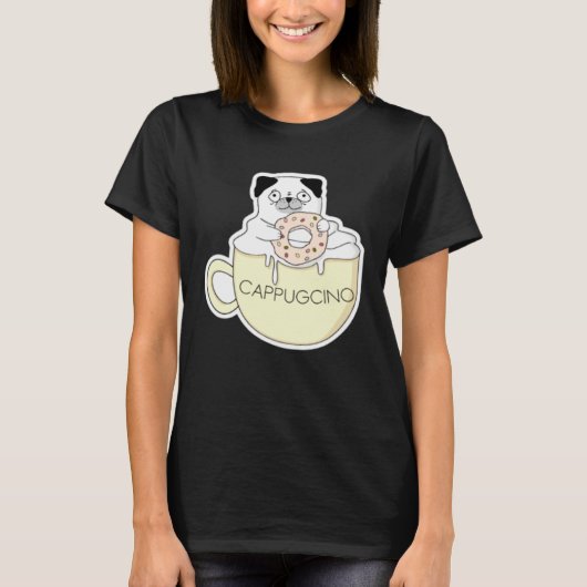 CappugCino Cute Pug with a Cookie in a Cappuccino  T-shirt (Voorkant)