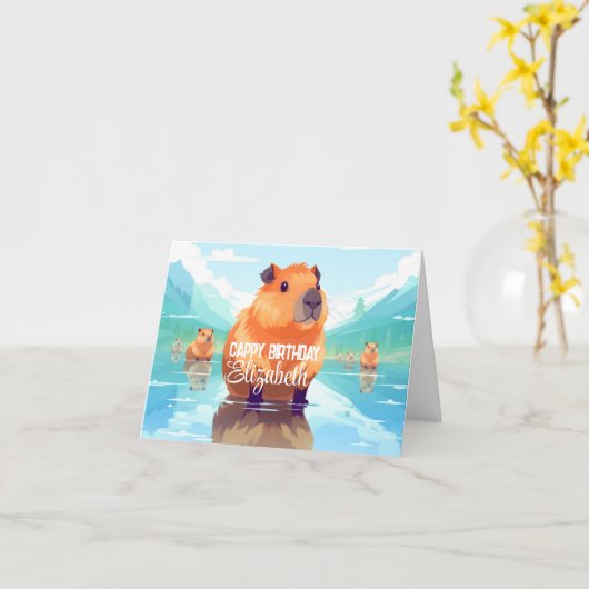 Cappy Birthday - Capybara Birthday Kaart (Gele Bloem)