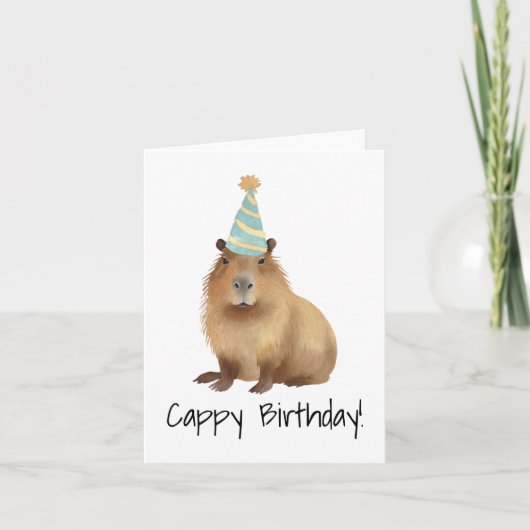 Cappy Birthday Capybara Waterverf Kaart (Voorkant)