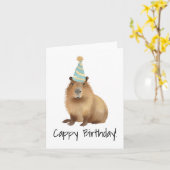 Cappy Birthday Capybara Waterverf Kaart (Gele Bloem)