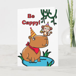 Cappy Birthday Schattige Capibara en Monkey Kaart