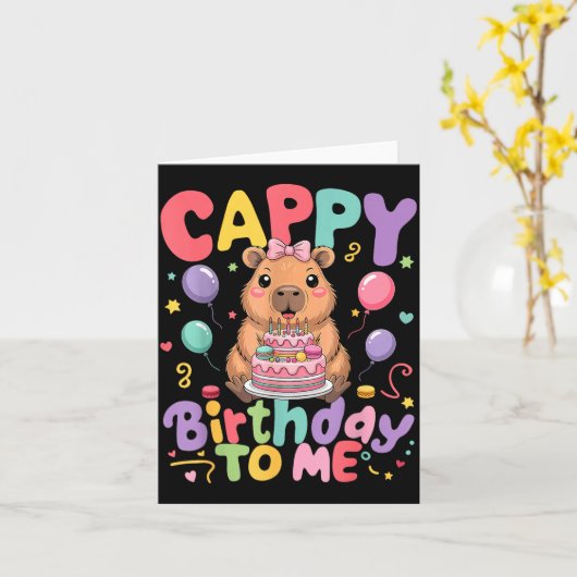 Cappy Birthday To Me Cute Capy Capybara Birthday G Kaart (Gele Bloem)