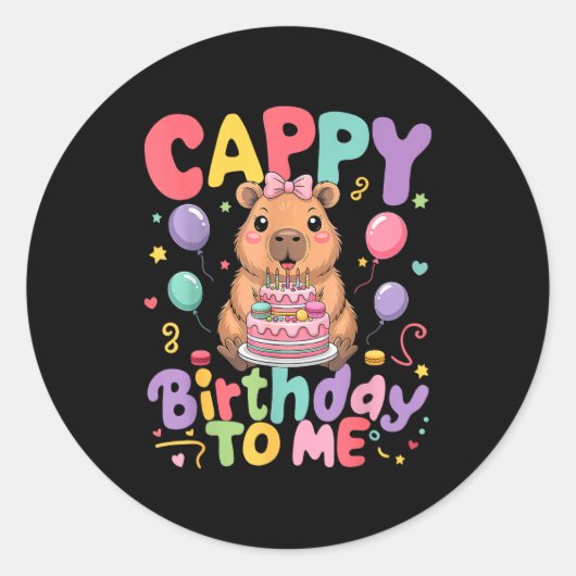 Cappy Birthday To Me Cute Capy Capybara Birthday G Ronde Sticker (Voorkant)
