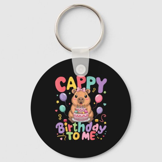 Cappy Birthday To Me Cute Capy Capybara Birthday G Sleutelhanger (Voorkant)