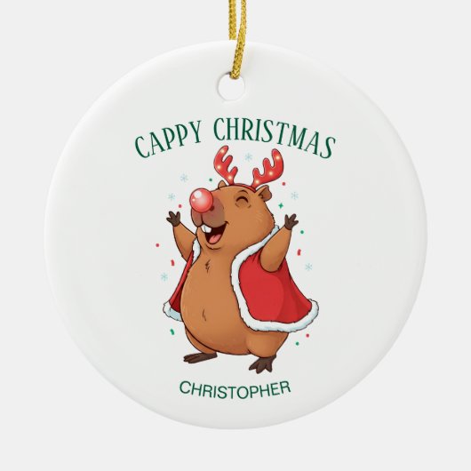 Cappy Christmas Funny Capybara Custom Photo & Name Keramisch Ornament (Voorkant)