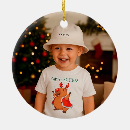 Cappy Christmas Funny Capybara Custom Photo & Name Keramisch Ornament (Achterkant)