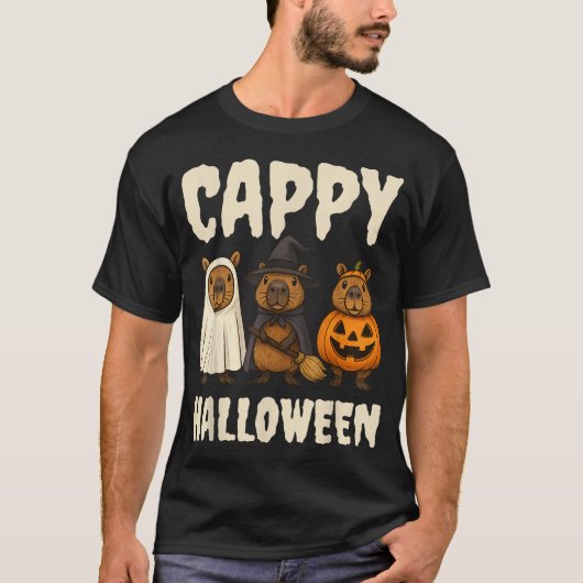 Cappy Halloween Capybara Ghost Witch Pumpkin Spook T-shirt (Voorkant)
