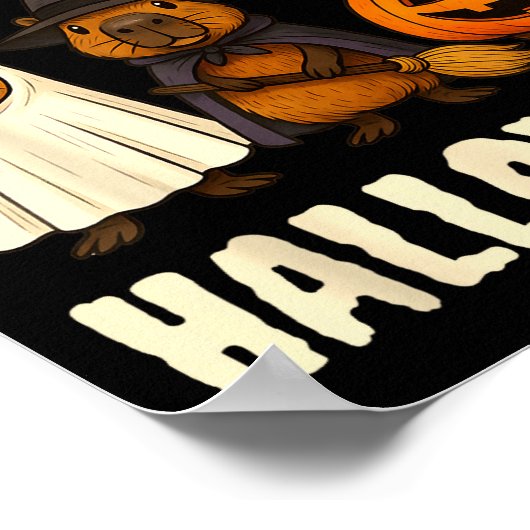 Cappy Halloween Funny Capybara Ghost Witch Pumpkin Poster (Hoek)