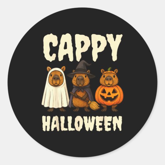 Cappy Halloween Funny Capybara Ghost Witch Pumpkin Ronde Sticker (Voorkant)