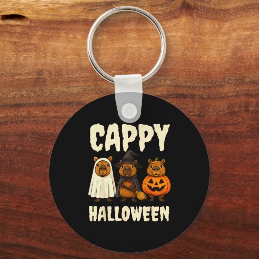 Cappy Halloween Funny Capybara Ghost Witch Pumpkin Sleutelhanger (Voorkant)