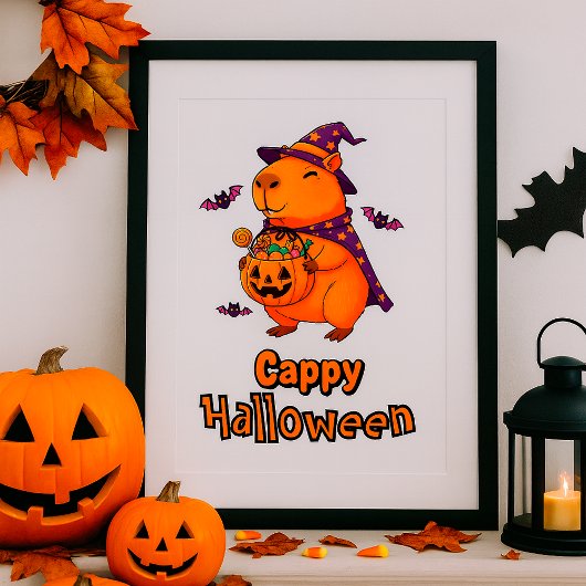 Cappy Halloween Funny Capybara Witch Spooky Schatt Poster