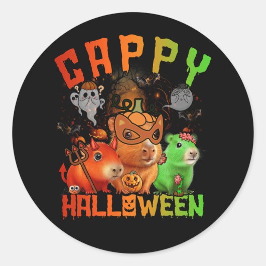 Cappy Halloween Schattige Capybara Duivel Zombie P Ronde Sticker (Voorkant)