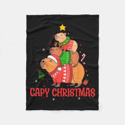 Cappy Holidays Capybara Christmas Cute Capy Xmas T Fleece Deken (Voorkant)