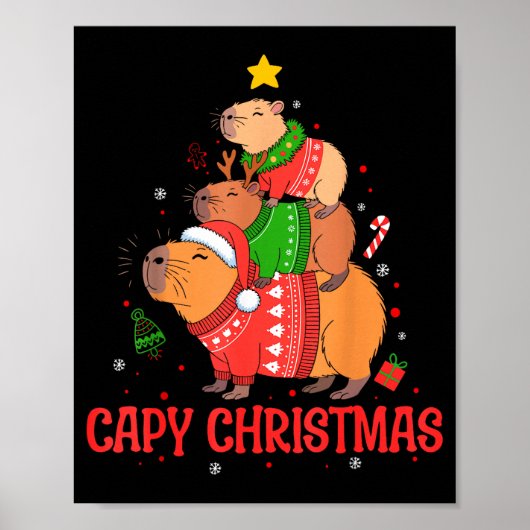 Cappy Holidays Capybara Christmas Cute Capy Xmas T Poster (Voorkant)