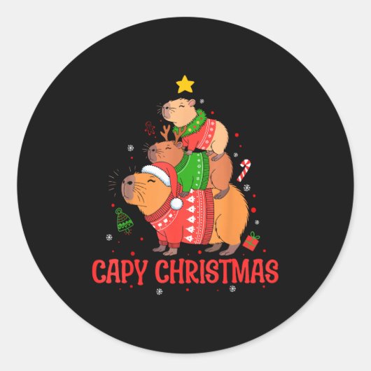 Cappy Holidays Capybara Christmas Cute Capy Xmas T Ronde Sticker (Voorkant)