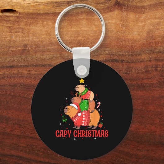 Cappy Holidays Capybara Christmas Cute Capy Xmas T Sleutelhanger (Voorkant)