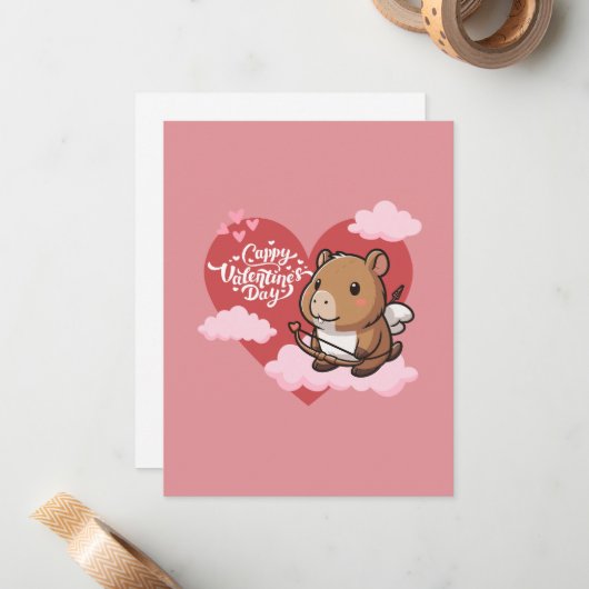 Cappy Valentijn’s Day | Schattigee Capybara Cupid Notitiekaartje (Voorkant / Achterkant in situ)