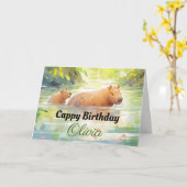 Cappy Verjaardag! - Leuke Capybara Birthday Kaart (Gele Bloem)