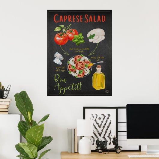 Caprese Salade Recept - Italiaanse keuken Poster (Thuiskantoor)