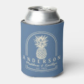 Capri Blue Ananas Trouwboog & Naam Blikjeskoeler (Blikje Voorkant)
