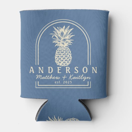 Capri Blue Ananas Trouwboog & Naam Blikjeskoeler (Voorkant)