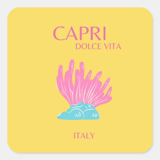 Capri Dolce Vita, Reiskunst, Geel Vierkante Sticker (Voorkant)
