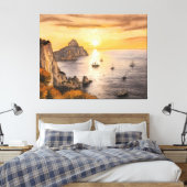 Capri faraglioni rocks ocean sunset drawing with s canvas afdruk (Insitu (Slaapkamer))