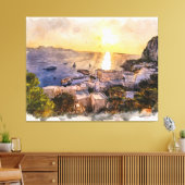 Capri island sunset painting with harbor and boats canvas afdruk (Insitu (Woonkamer))
