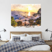 Capri island sunset painting with harbor and boats canvas afdruk (Insitu (Slaapkamer))