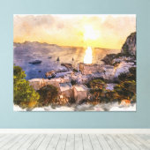 Capri island sunset painting with harbor and boats canvas afdruk (Insitu (Houten vloer))