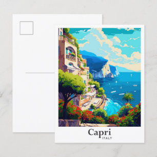 Capri Italië Art Vintage Travel Illustratie Briefkaart